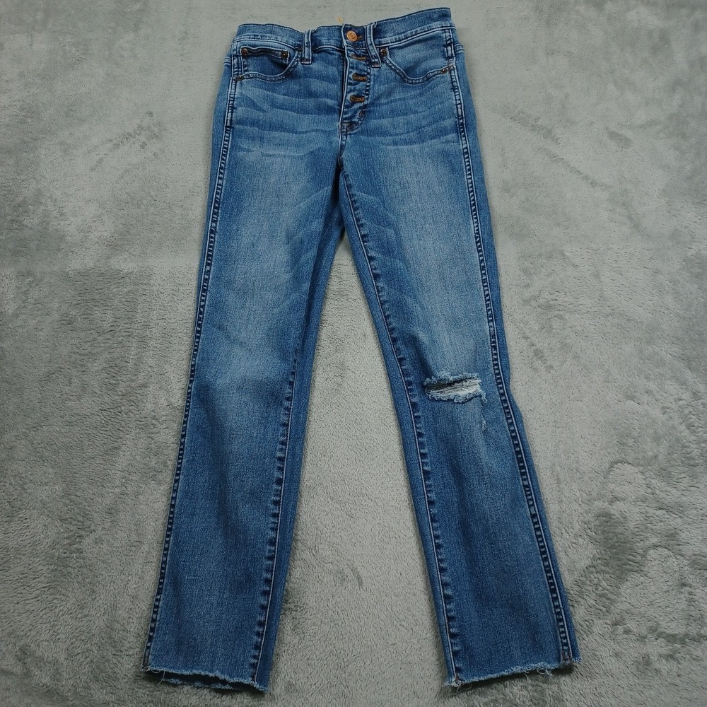 J Crew Jeans Womens 24 Blue Denim High Rise Straight Button‎ Fly Casual